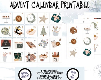 Advent Calendar Card Printable | Hygge Christmas Christmas Countdown | 3x3" Advent Cards | Download and Print Yourself | Digital Download