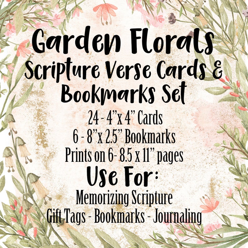 Garden Florals korte schriften verskaartenset, set van 24 4x4 Bijbelverskaarten en 6 bladwijzers, korte Bijbelverzen, Instant Download afbeelding 3