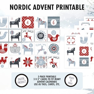 Advent Calendar Card Printable | Nordic Christmas Christmas Countdown | 3x3&quot; Advent Cards | Download and Print Yourself | Digital Download