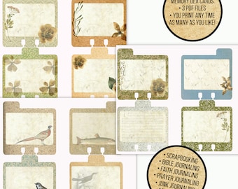Vintage Papers Memory Dex Set  | 12 Started Mem Dex Cards Vintage Themed | Scrapbooking | Junk Journals | Shabby Chic | Printable | MemDex