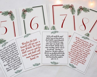 Advent Calendar Card Set with Bible Scripture Verses in Traditional Reds and Greens : A Christian Christmas Tradition for the Whole Family