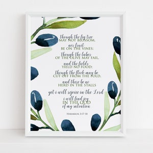 Though the Fig Tree may not Blossom | Habakkuk 3 Art Print | Christian Wall Art | Encouragement Bible Verse Art " | Downloadable | Printable