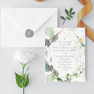 Encouragement chrétien ou carte de sympathie ou impression et enveloppe imprimable coordonnée | Verdure & Or | Esaïe 46:3b-4 | Plusieurs tailles