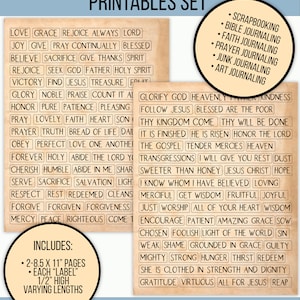 Vintage Faith Christian Bible Journaling Words and Phrases Printable Set |  | Digital Download | Prayer Journal | Junk Journaling | Scrappy