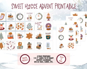 Adventskalender karte druckbar | Sweet Treats Hygge Weihnachten Countdown | 3x3" Adventskarten | Selbst ausdrucken und herunterladen | Digitaler Download