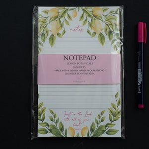 Botanical LEMONS Notepad Lined or Unlined 50 Sheets of Brilliantly Soft and Thick Paper | Stunning Christian Stationery | Lovely Gift!