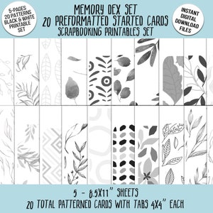 MemoryDex Black and White Patterns Set of 20 Preformatted Cards with Tabs to Instantly Download, Print, and Cut Out