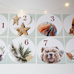 Animales del Bosque Calendario de Adviento Cuento de Navidad Juego de tarjetas con versículos de la Biblia : Calendario de Navidad Cristiano Tarjetas de cuenta regresiva / Tarjetas de Adviento