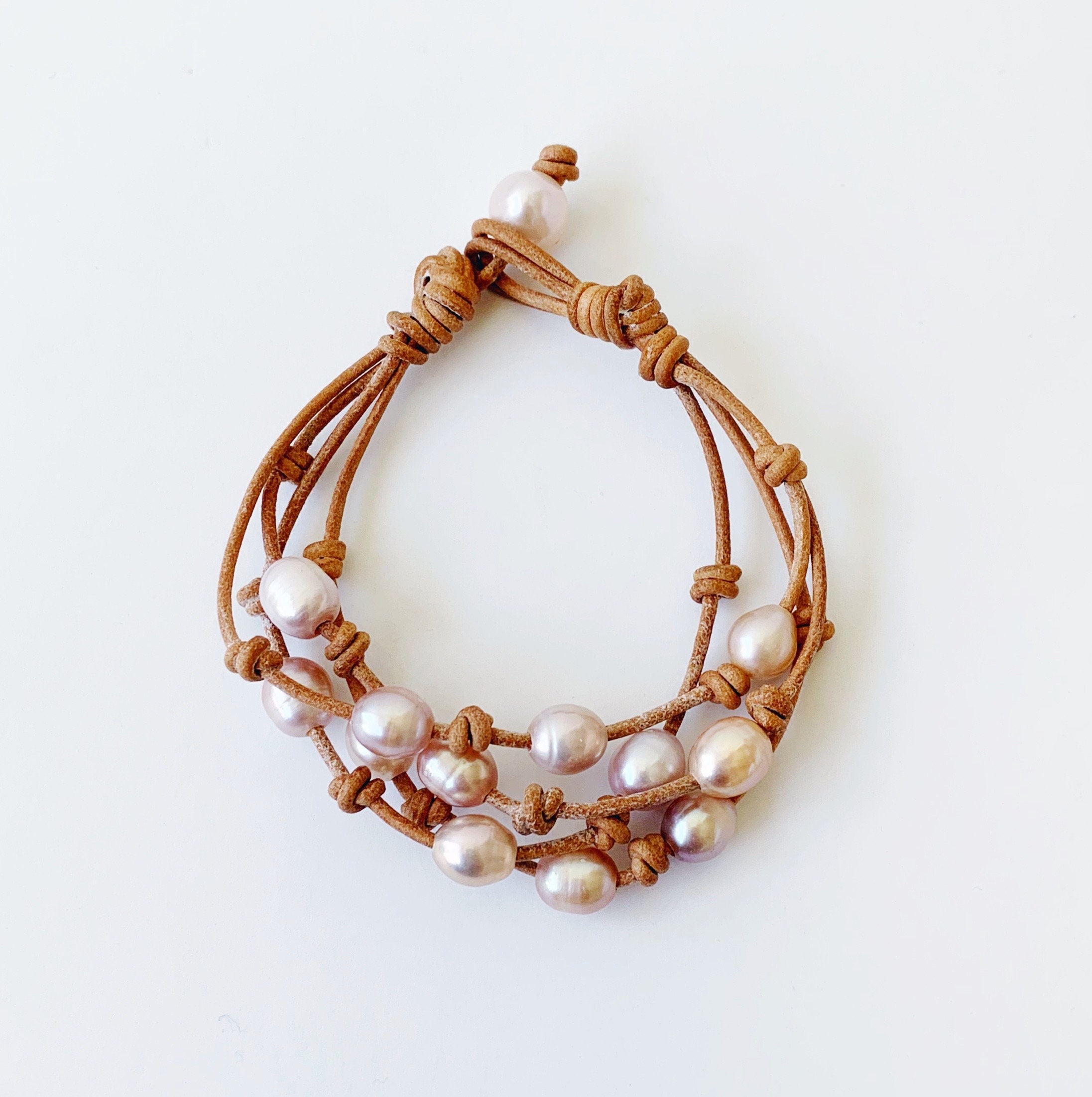 Floating Blush Freshwater Pearl & Leather Bracelet