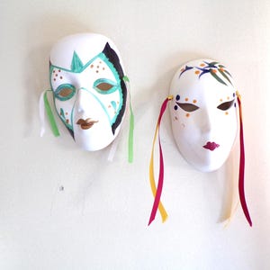 Vintage Mardi Gras/Harlequin Hand Painted Wall Face Masks, 2