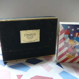 Vintage Sam The Olympic Eagle Card Game verzegelde speelkaarten en vintage congresspeelkaarten