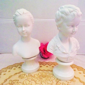 Paris France, Born Alexandre and Louise Brongniart Neoclassical Bisque Porcelain Sculptural Bust, French Boy & Girl Statuette by by Sadek