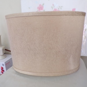 Vintage Tan/Beige Linen Fabric Drum Lamp Shade, Replacement Shade with Hard Styrene Interior. Stands 11&quot; Tall
