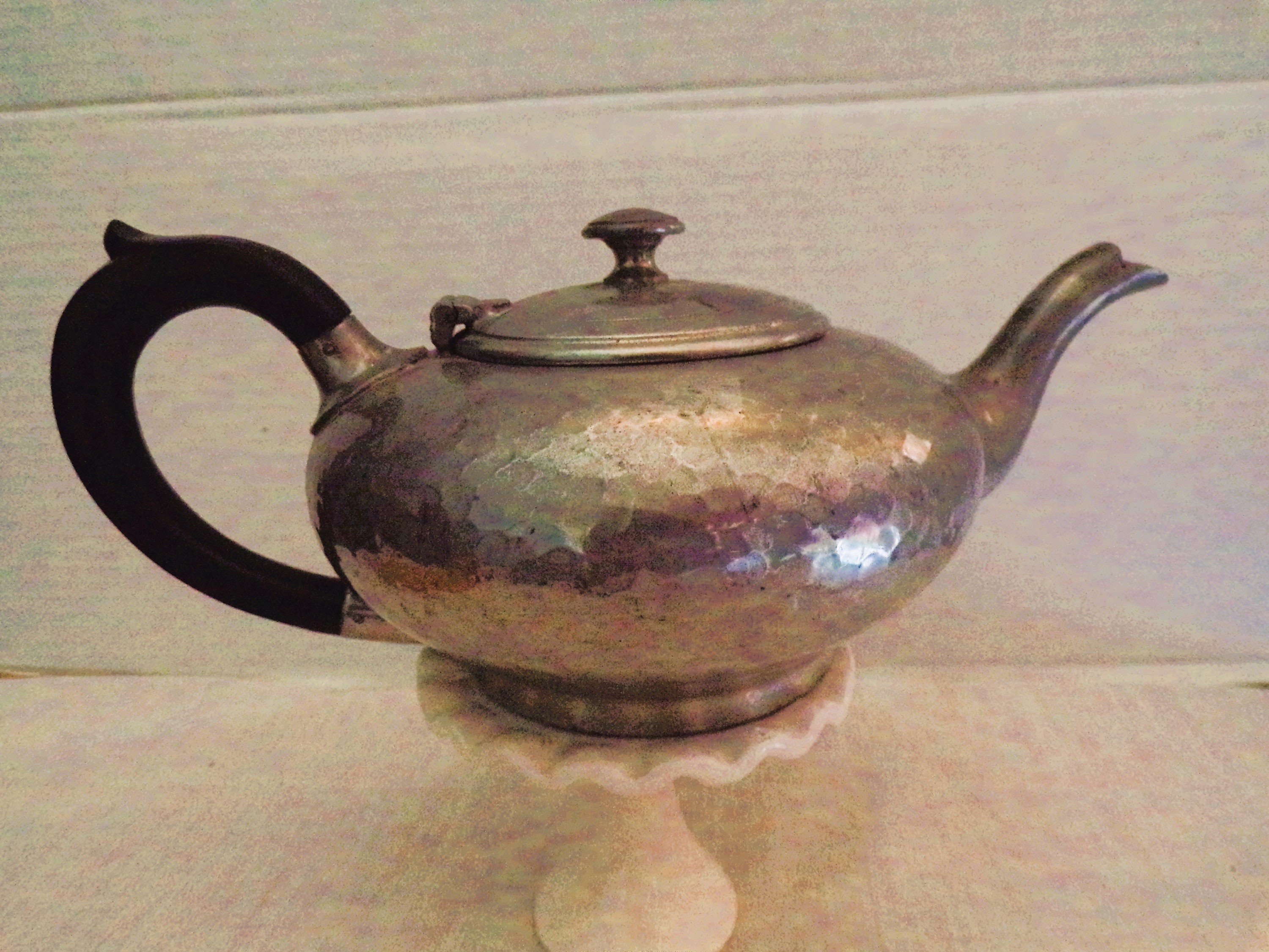 Antique Sheffield Hammered Pewter Tea Pot by James Dixon & Sons