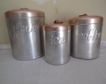 Vintage 4pc Lincoln Beautyware Canister Set - Metal, Flour, Sugar