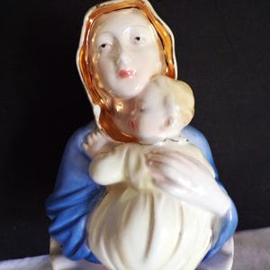 Religious Italian Porcelain MOTHER And CHILD Figurine Bust, Mother Mary, Madonna and Baby Christ