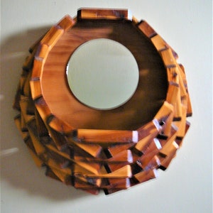 Handmade Oak Wood Wall Planter/Pocket with Mirror, 12&quot; Round, USA
