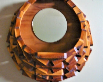 Handmade Oak Wood Wall Planter/Pocket with Mirror, 12" Round, USA