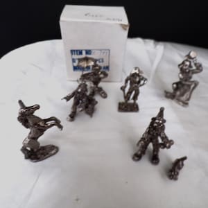 Pewter Figurine Toys 3&quot; Tall, Clowns, Horse, Dog and a Warrior 7 Pieces Assorted