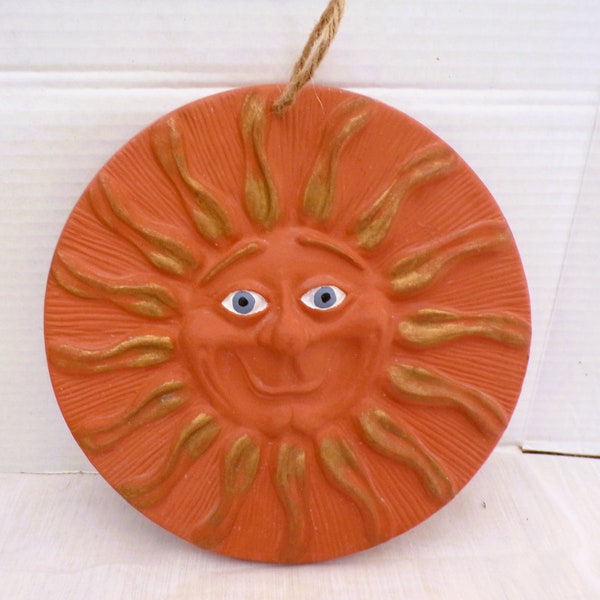 Large Celestial Terracotta Sun Wind Stars Face Wall Art Sculpture, Indoor Outdoor Garden Art, Made in Mexico