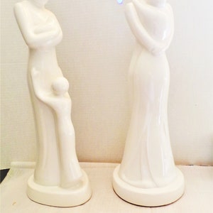 Vintage Minimalist Man and Woman "Dancing" Figurine 18" Tall and Mother with Children White Porcelain  Statues, Art Nouveau, Mother's Day