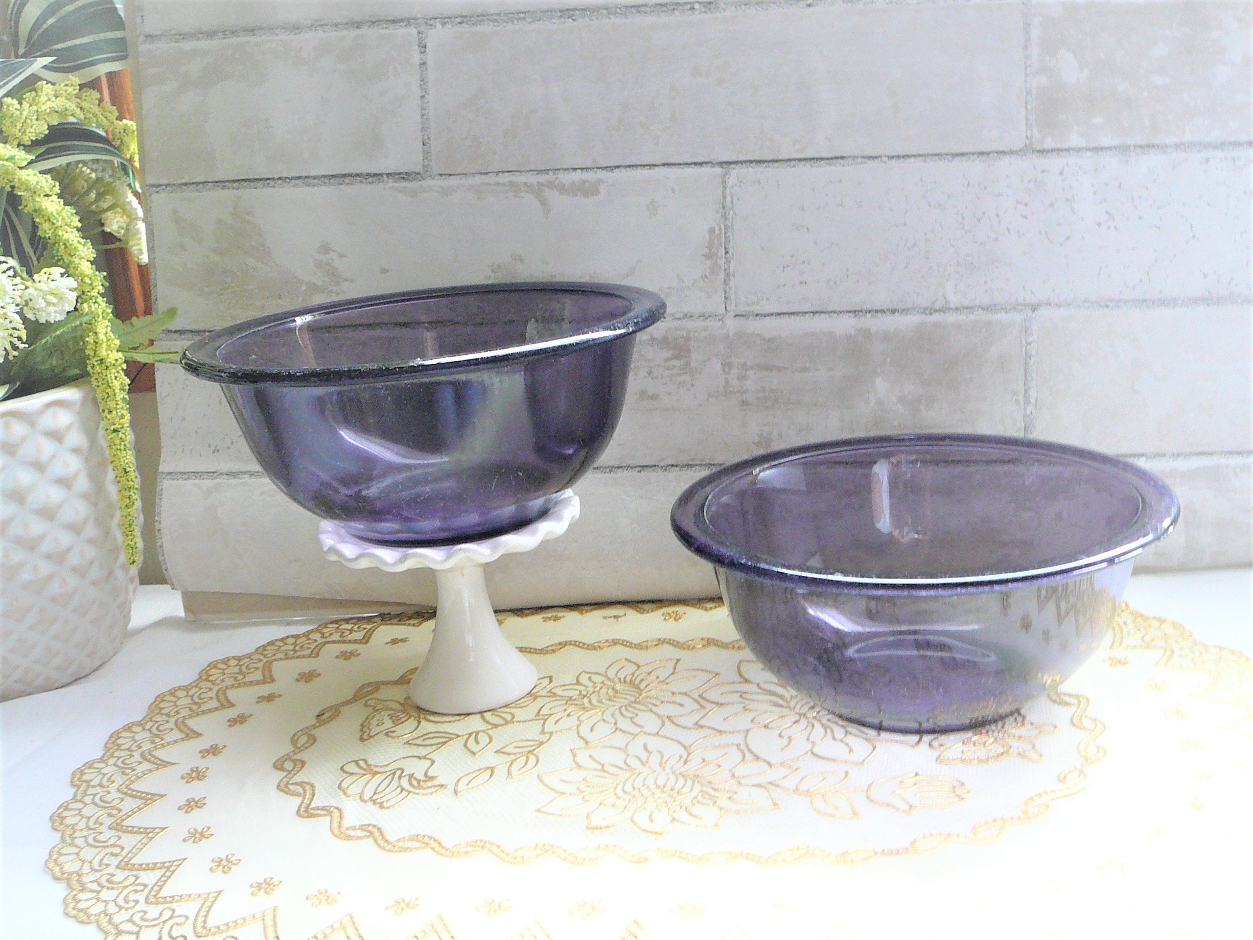 ❤️ 8-pc PYREX SCULPTURED Glass Mixing Bowl Set w/Covers PURPLE RED YEL –  Tarlton Place