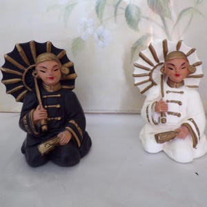 Vintage Asian Girl and Boy Chalkware Oriental Boy and Girl Figurine Pair, Coventry Ware 1960