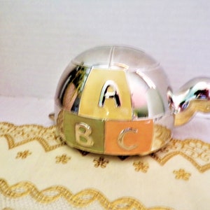 Tartaruga placcata in argento salvadanaio per bambini con A B C colorato, decorato, argentieri Towle™, baby shower, asilo nido