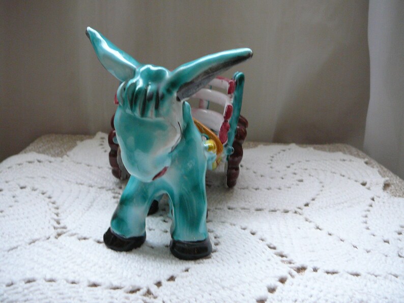 Rare ITALY Majolica Donkey Figurine Pulling Cart Planter Vase Etsy