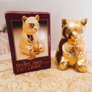 Vintage Brass Teddy Bear Coin Bank, High Gloss Brass Shine, Bear Piggy Bank from Korea, tirelire ours, EN Cuivre