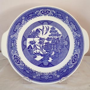 Blue Willow Ware by Royal China Cake Plate Or Serving Platter with Handles by Buffalo Pottery