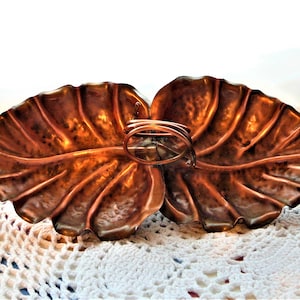 Vintage Gregorian Solid Copper 2 Section Leaf Shape Serving Tray