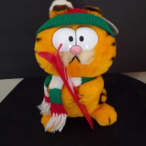 Vintage Garfield Plush Skier, Sarcastic Fat Cat Garfield Plush Doll, Sits 8&quot; 1978-1981 by Dakin With Hang Tag