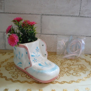Vintage Baby Bootie Nursery Ceramic Baby Bootie Vase UNISEX, Baby Shoe/Boot Flower Planter