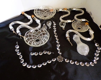 Vintage Crystal Glass Chandelier Pieces and Parts, Replacement Crystal Parts, Prisms, Bobeches, Chains