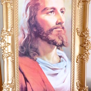 Vintage Head of Christ 36&quot; Tall x 22&quot; Wide Framed Lithograph Print by Warner Sallman, Made in Mexico
