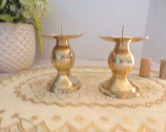 Vintage Solid Brass Pair Votive Pillar Candle Holders From India 5 x 3 x 3