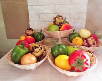 Artificial Plastic Fruit/Vegetable Basket Centerpiece, 7 Pieces