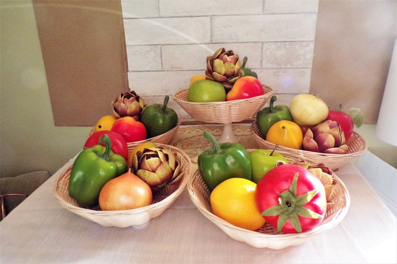 Artificial Plastic Fruit/Vegetable Basket Centerpiece, 7 Pieces image 1