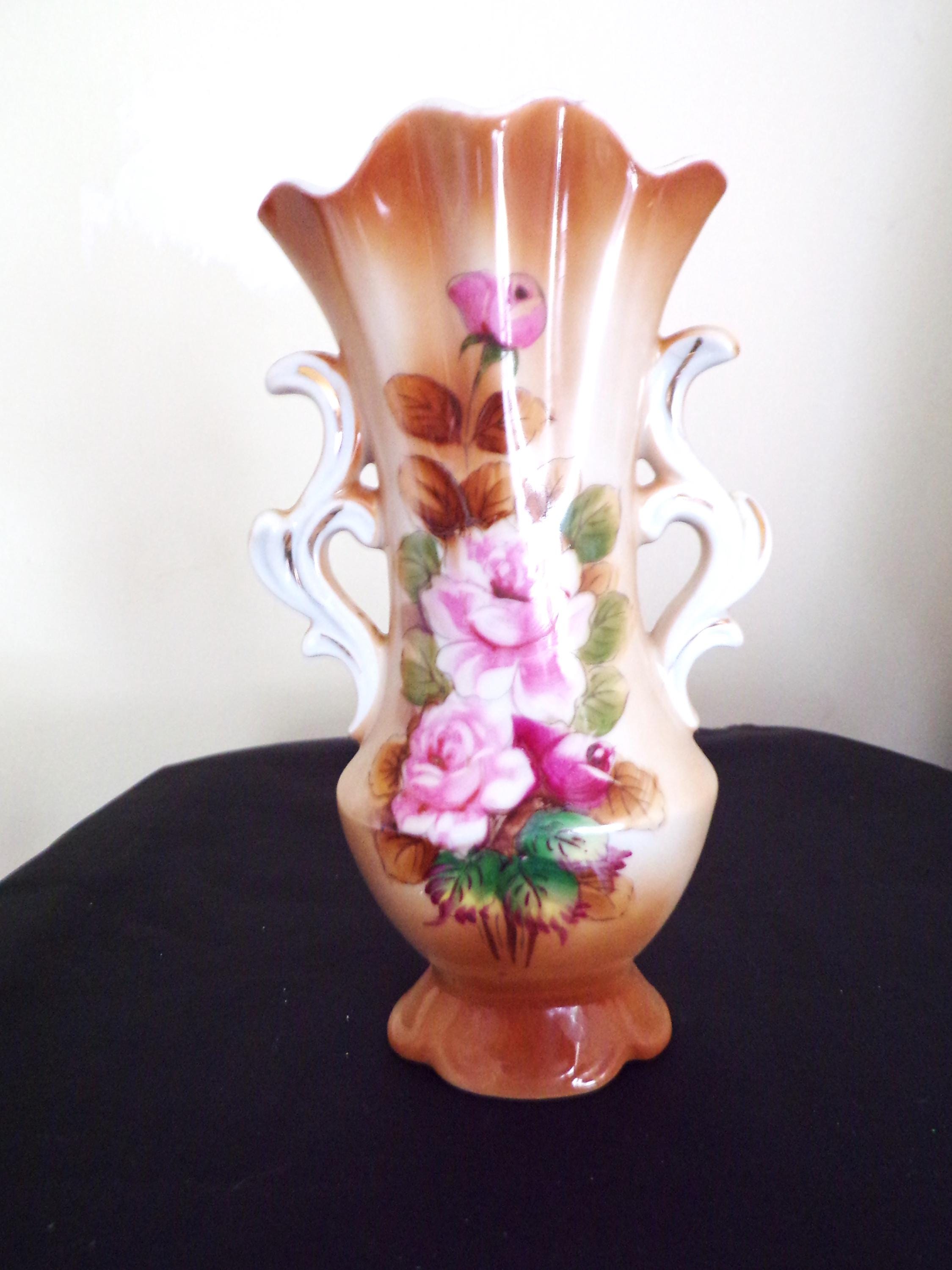 vintage flower vase マーブル Vintage Flower Vase Hand Painted Pink Rose Porcelain Scalloped Top