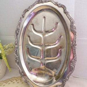 Silver Plated Meat Platter with Well Tree Serving Tray by English Silver Co., USA Thanksgiving Turkey, Christmas Ham, Centerpiece