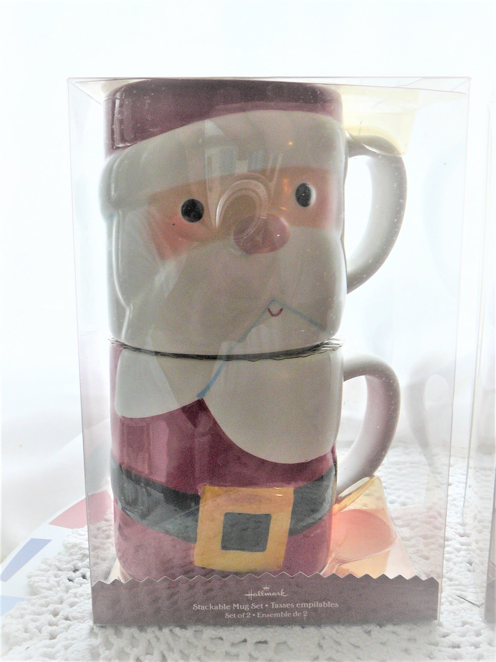 Hallmark Christmas Snowman or Santa Mug Set of 2 Stackable White