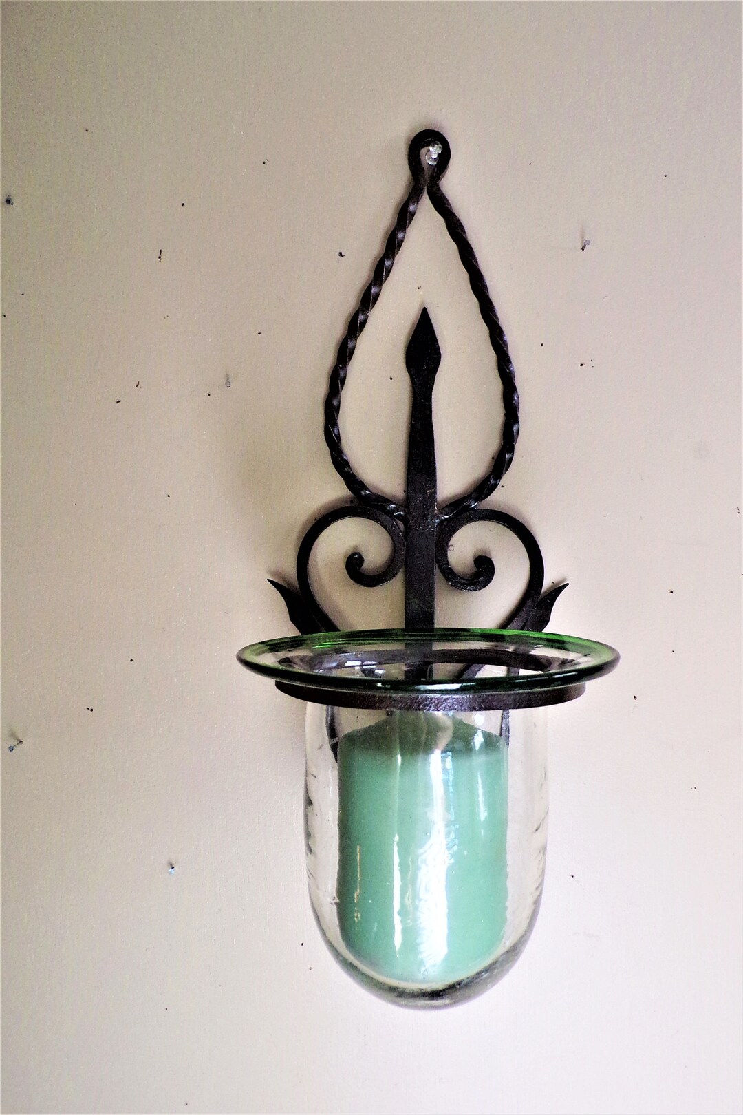 Wrought Iron Hanging Glass Candle Holder Hand Blown Glass - Etsy