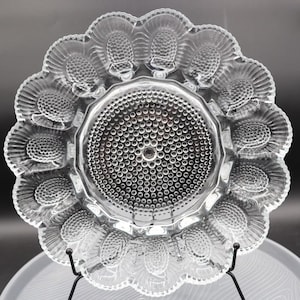 Vintage Hobnail Egg Relish Tray Deviled Egg Plate,  11&quot; Round Holds 15 Eggs, Egg & Relish Tray Hobnail Clear by Indiana Glass, USA