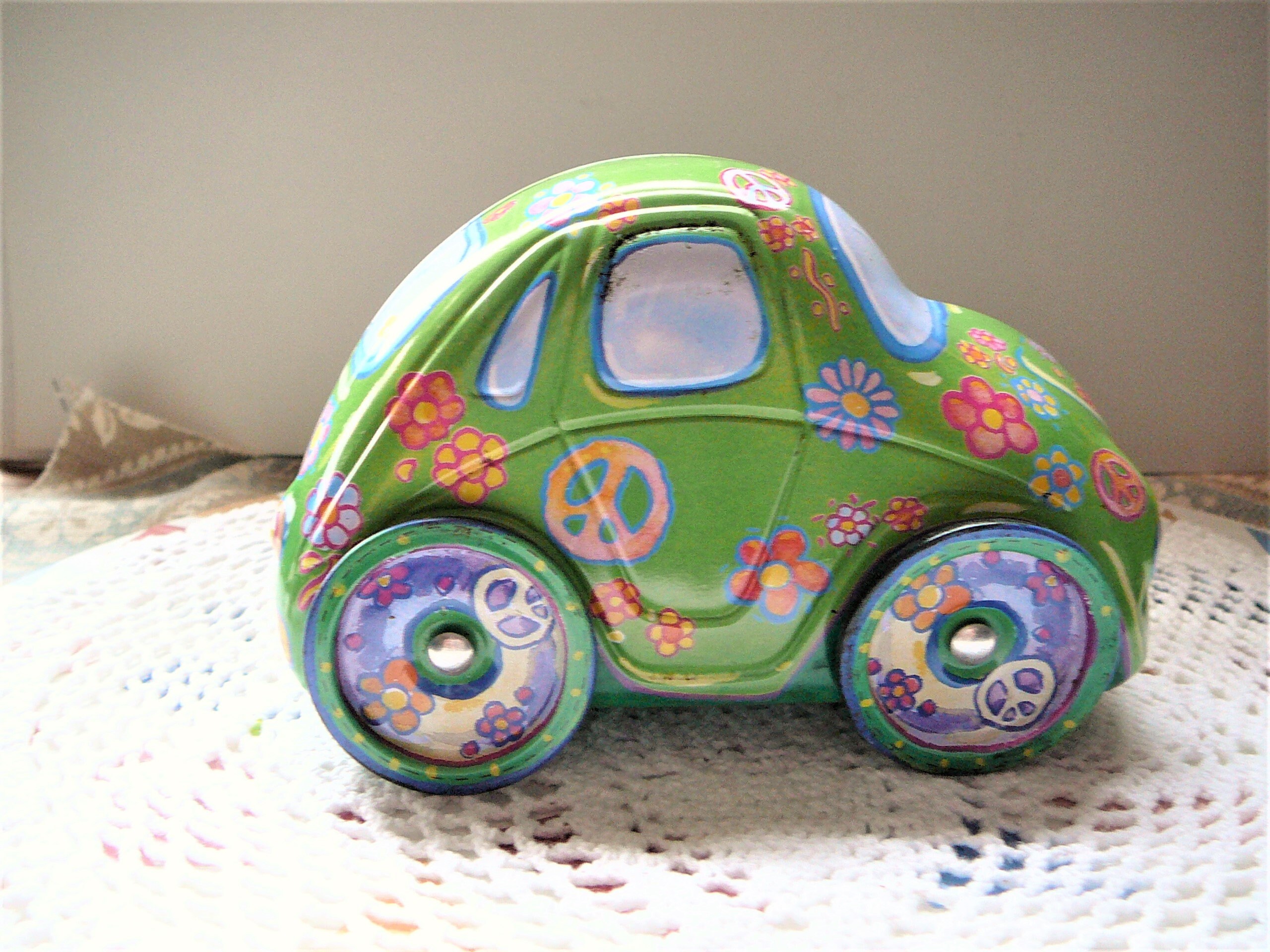 Vintage VW Love Bug Beetle Volkswagen Peace Love and Happiness Tin