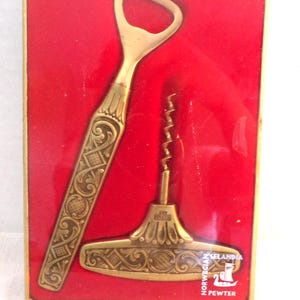 Vintage Barware Pewter Wine Corkscrew and Bottle Opened,Poor Mans Silver, Norwegian Selandia Pewter, New Old Stock