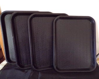 Vintage Cafeteria Fast Food Diner Lunch Trays Dark Brown 14" x 11" X 1" Set of 4