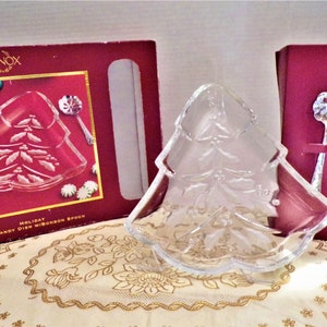 Lenox Crystal Holiday Christmas Tree Candy Dish W/Bonbon Spoon Original Box, NOS