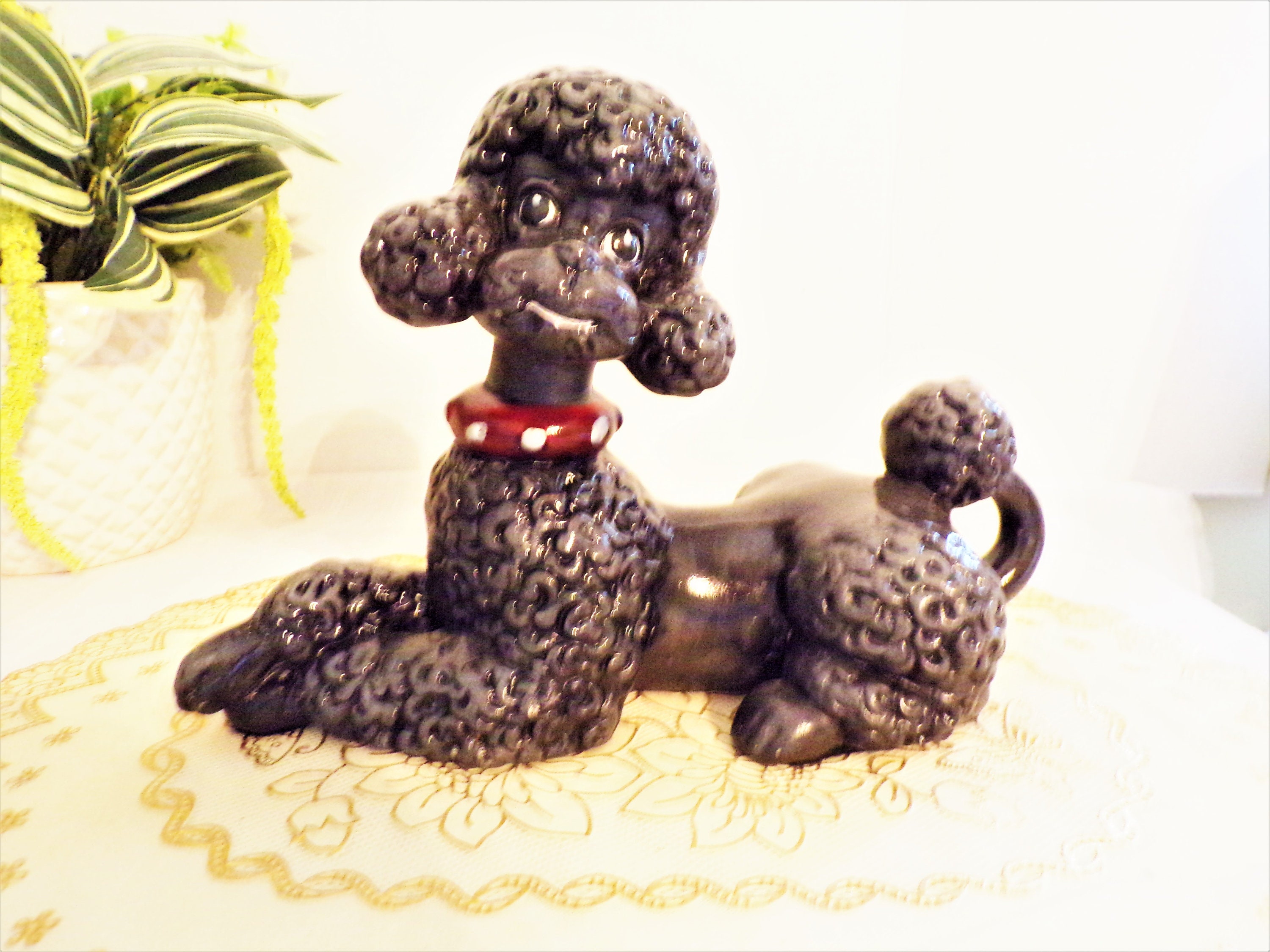 Vintage Poodle Dog Statue Figurine, Ceramic Sable Color Adorable