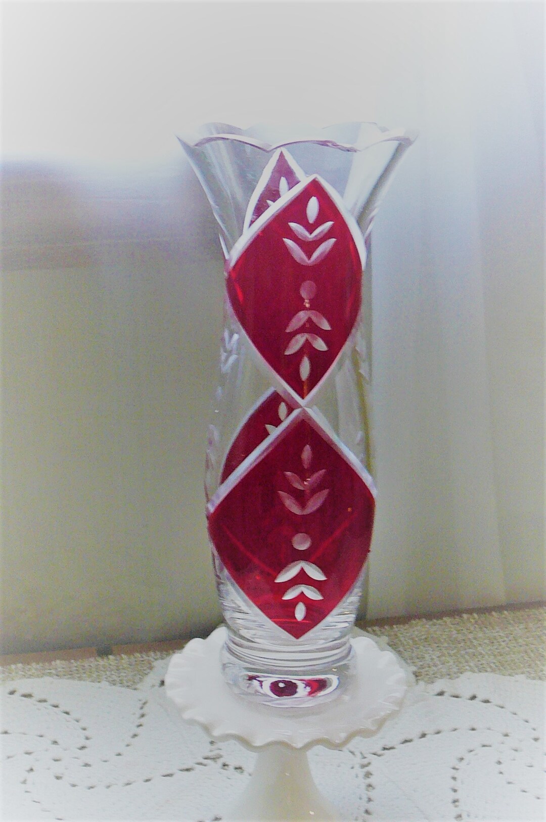 Lenox Cut Crystal Hand Painted Vase Made in Romania Crimson Etsy